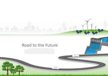 Elektrik üretim sistemi, rüzgar, güneş, su enerjisi gibi doğadan yenilenebilir temiz enerji elektrik üretimi için kullanılabilir. İşletmelerin bayraklı bilgi zaman çizelgesi vektör şablonu