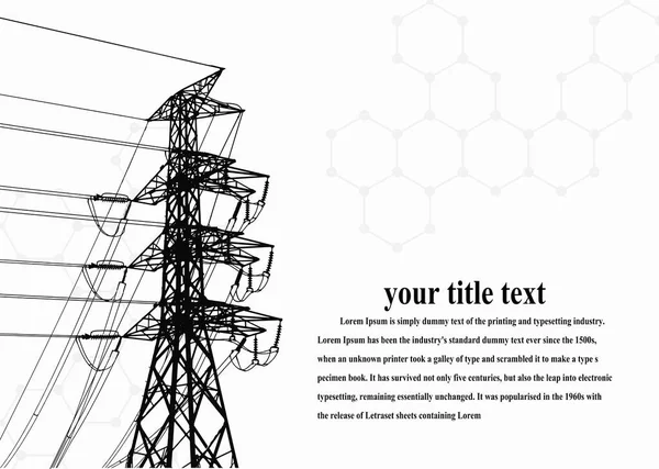 Vektör İllüstrasyonu. Yüksek Voltaj Kuleleri Elektrik İletimi. Satırlar Metne Elektrik Tedarik Ediyor. Pylon, direk ağı, simge. Semboller, sunum ve reklam. planlama Takımı.