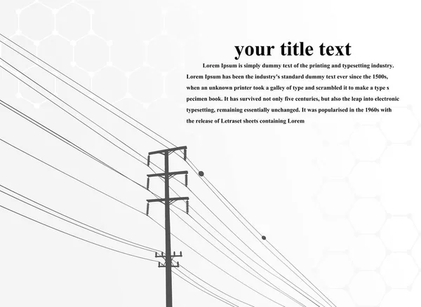 Vektör İllüstrasyonu. Yüksek Voltaj Kuleleri Elektrik İletimi. Satırlar Metne Elektrik Tedarik Ediyor. Pylon, direk ağı, simge. Semboller, sunum ve reklam. planlama Takımı.