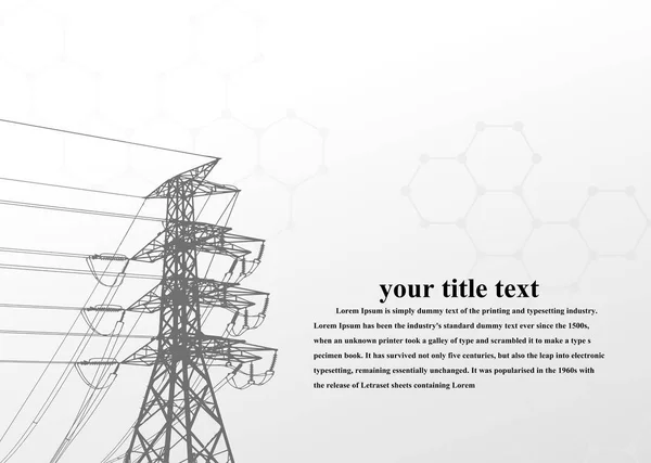 Vektör İllüstrasyonu. Yüksek Voltaj Kuleleri Elektrik İletimi. Satırlar Metne Elektrik Tedarik Ediyor. Pylon, direk ağı, simge. Semboller, sunum ve reklam. planlama Takımı.