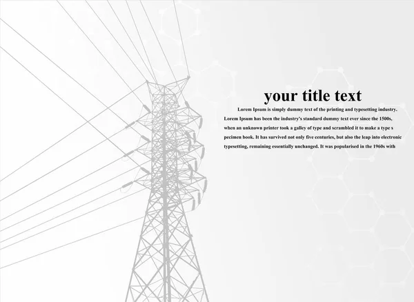 Vektör İllüstrasyonu. Yüksek Voltaj Kuleleri Elektrik İletimi. Satırlar Metne Elektrik Tedarik Ediyor. Pylon, direk ağı, simge. Semboller, sunum ve reklam. planlama Takımı.