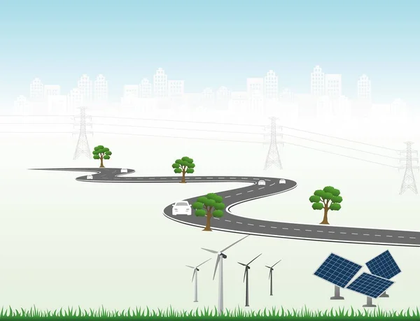 Elektrik üretim sistemi, rüzgar, güneş, su enerjisi gibi doğadan yenilenebilir temiz enerji elektrik üretimi için kullanılabilir. İşletmelerin bayraklı bilgi zaman çizelgesi vektör şablonu