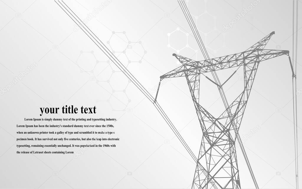Vector Illustration. High Voltage  Towers Electric Power Transmission. Lines Supplies Electricity to the Text.  Pylon, pole network, icon. Symbols, presentation, and advertisement.  planning Suit.