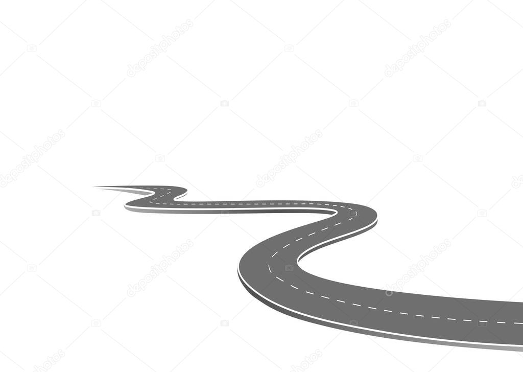 Roadway journey to the future. Asphalt street isolated on white background. Symbols Way to the goal of the end point. Path mean successful business planning Suitable for advertising and presentstation