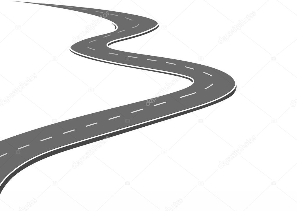 Roadway journey to the future. Asphalt street isolated on white background. Symbols Way to the goal of the end point. Path mean successful business planning Suitable for advertising and presentstation