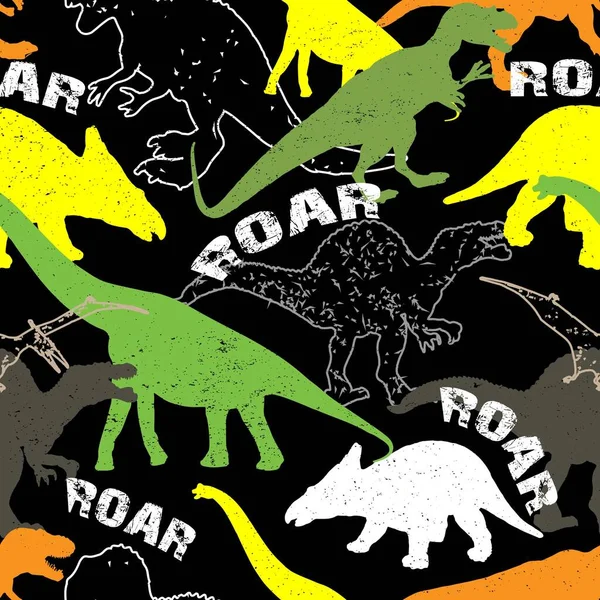Kusursuz Parlak Dino Deseni Tişört Tekstil Ambalaj Kağıdı Baskısı Rex — Stok Vektör