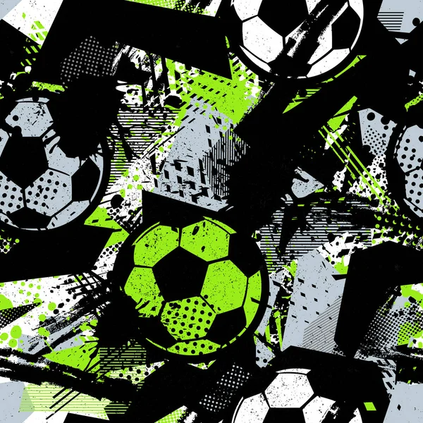 Abstract Naadloos Patroon Voor Jongens Voetbalpatroon Grunge Stadspatroon Met Voetbal — Stockvector