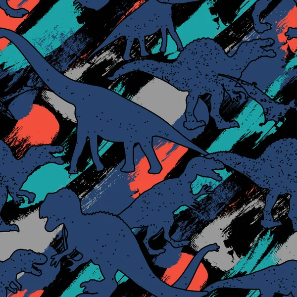 Seamless silhouette Dino pattern, print for T-shirts, textiles, wrapping paper, web. Original design with t-rex, dinosaur. grunge design for boys and girls