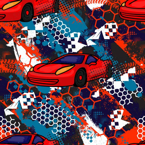 Patrón Coches Sin Costura Abstracto Forma Grunge Fondo Agrietado Rueda — Vector de stock