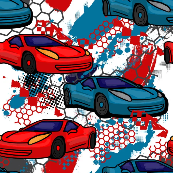 Patrón Coches Sin Costura Abstracto Forma Grunge Fondo Agrietado Rueda — Vector de stock