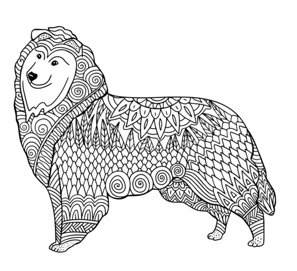 犬の手描きベクトルイラスト 抗ストレスぬりえページベクトルモノクロスケッチ — ストックベクタ
