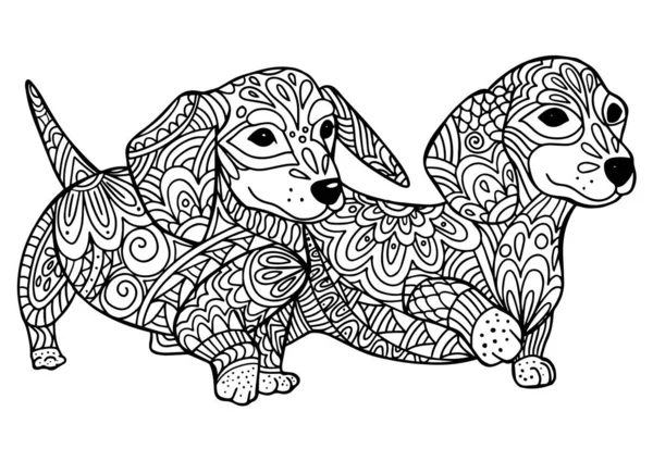 Illustration Vectorielle Dessinée Main Chiens Stress Coloriage Page Croquis Vectoriel — Image vectorielle