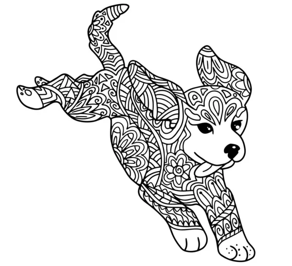 Hand Drawn Vector Illustration Dog Stress Coloring Page Vector Monochrome — Stock Vector
