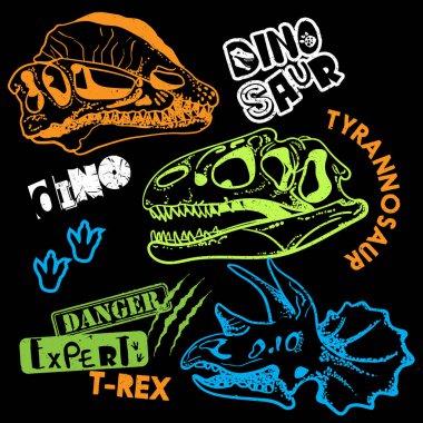 Dinozor iskeleti dikişsiz grunge deseni. T-rex 'li orijinal tasarım, dinozor. Tişört, tekstil, ambalaj kağıdı, ağ baskısı.