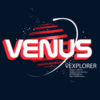 Tipografi uzay izi. Venüs kâşifi tişört tasarımı