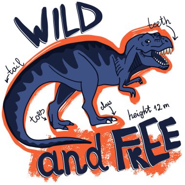 Dinozorlu tipografi baskısı. T-rex 'li orijinal tasarım, dinozor. Tişörtler, moda tekstil ürünleri, ambalaj kağıtları, web.