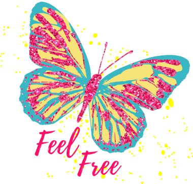 Çocukların resimli tişörtleri, tişörtleri, parmak izleri, kartları, çocukların giydiği tekstil, kumaş ve daha fazlası için kelebek sloganı olan şirin bir baskı. Çizgi film baskısı. 