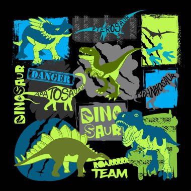 Dinozorlu şirin Typographic baskısı. Çocuklar baskı, giysi, tişört, çocuk ya da internet için baskı yapıyor. Yaratıcı orijinal tasarım