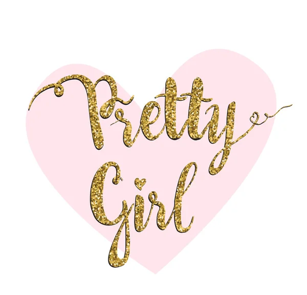 Brilho Bonito Texto Caligráfico Dourado Pretty Girl Para Impressão Roupas —  Vetores de Stock