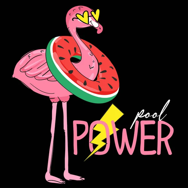 Tipografia Cartoon Print Com Flamingo Brilho Slogan Impressão Verão Design — Vetor de Stock