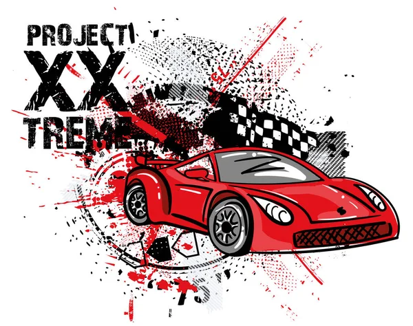 Plakat Wyścigowy Prędkości Samochodu Sportowego Flaga Brudny Tusz Spray Ilustracja — Wektor stockowy