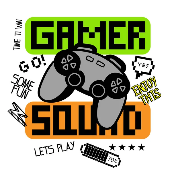 Typografie Vector Steuerknüppel Gamepad Illustration Mit Slogan Heller Druck Für — Stockvektor