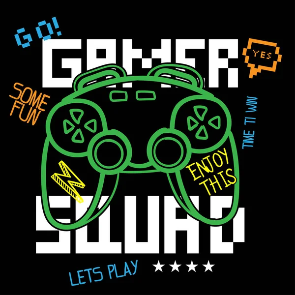 Typografie Vector Steuerknüppel Gamepad Illustration Mit Slogan Heller Druck Für — Stockvektor