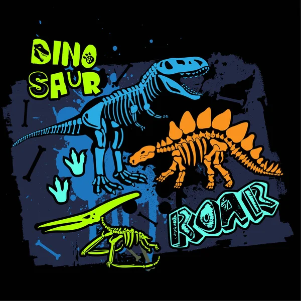 Typografie Met Dinosaurusskelet Origineel Ontwerp Met Rex Dinosaurus Bedrukking Voor — Stockvector