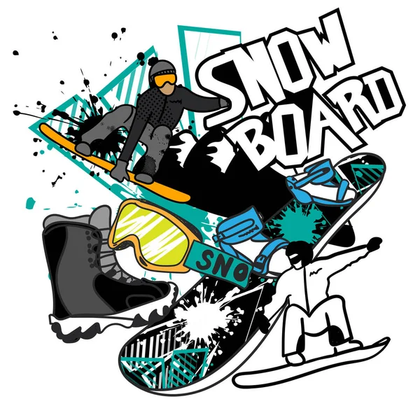Typographie Imprimée Avec Snowboard Fond Extrême Pour Tee Shirts Graphiques — Image vectorielle