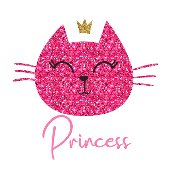 Gato Princesa Bonito Com Uma Coroa Brilho Para Impressão Roupas — Vetor de Stock