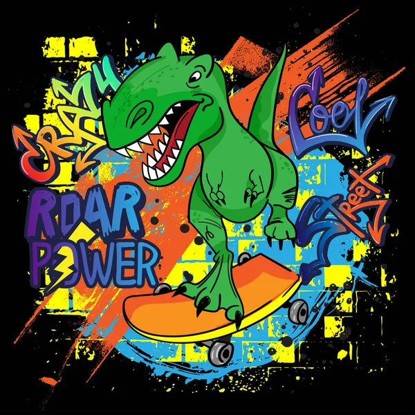 Typography Print Dinosaur Skateboard Rex Cool Background Graffiti Textile Kids — Stock Vector