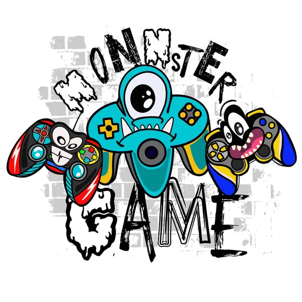 Типография Vector Monster Joysticks Gamepad Illustration Slogan Яркий Отпечаток Отпечатки — стоковый вектор