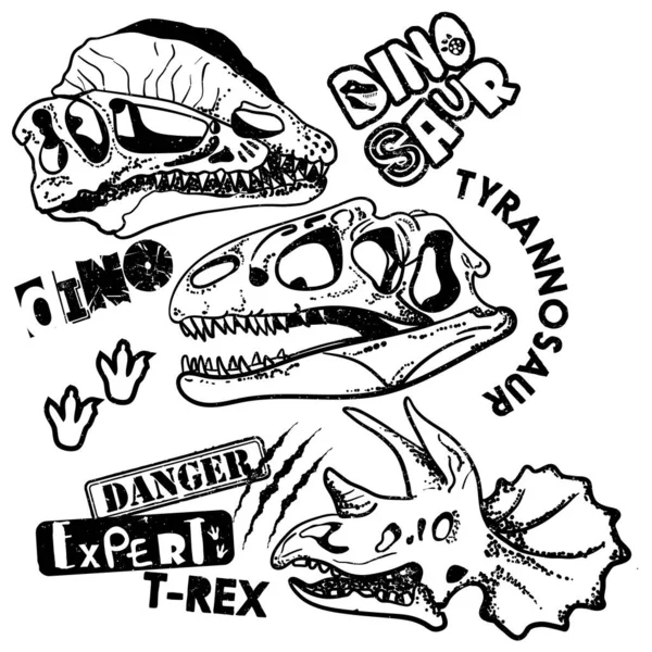 Typograficzny Odcisk Szkieletem Dinozaura Oryginalny Projekt Rex Dinozaur Nadruk Shirty — Wektor stockowy