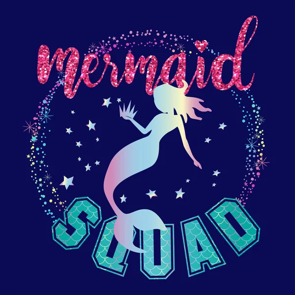 Cute Typography Print Mermaid Slogan Kids Graphic Tees Shirt Print - Stok Vektor
