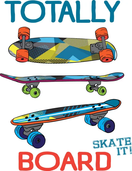 Tipografia Desenho Mão Skate Impressão Com Slogan Totalmente Bordo Impressão — Vetor de Stock