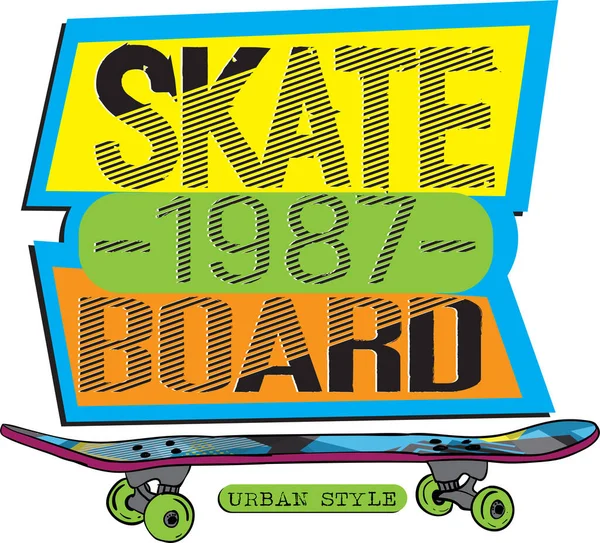 Typografie Met Hand Getekende Skateboard Print Met Slogan Heldere Print — Stockvector