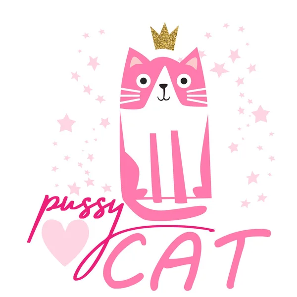 Pussy Cat Typography Slogan Cute Cat Cute Kids Vector Illustration — Vettoriale Stock