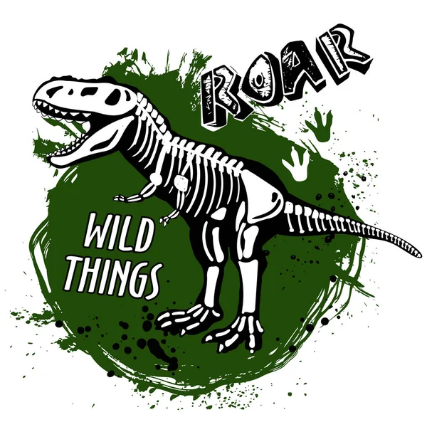 Typografie Met Dinosaurusskelet Origineel Ontwerp Met Rex Dinosaurus Bedrukking Voor — Stockvector