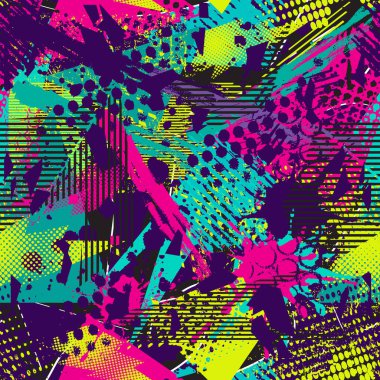 Tekstil için kentsel geometrik elementlerle soyut, pürüzsüz kaotik desen. Modern grunge geçmişi. Duvar Kağıdı 