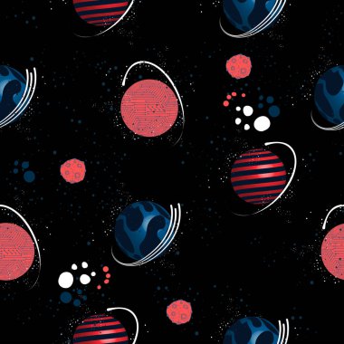 Moda uzay baskısı. Moda tekstili, kumaş, tişört için kusursuz kozmos deseni