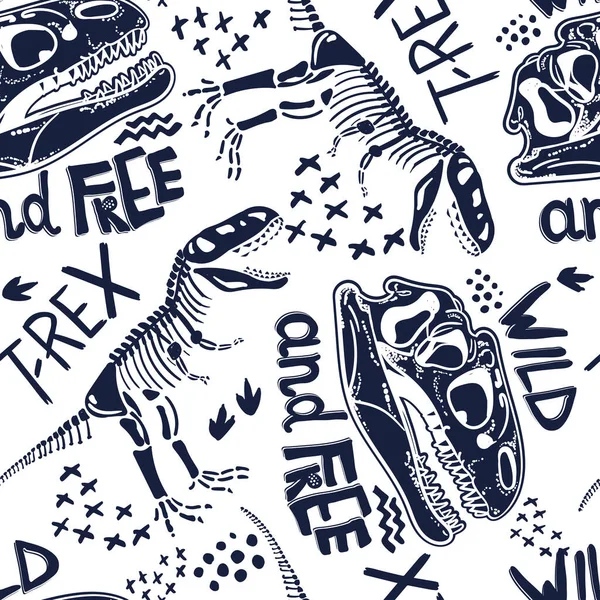 Seamless Dino pattern, print for T-shirts, textiles, wrapping paper, web. Original design with t-rex, dinosaur. grunge design