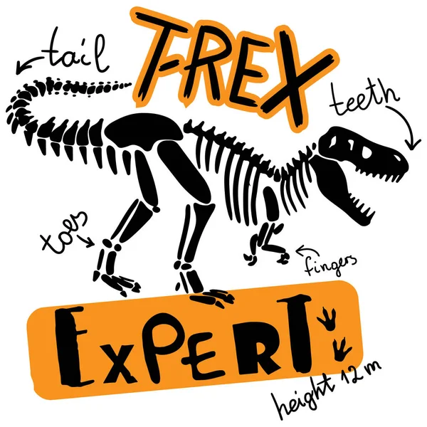迪诺专家用恐龙打印字体 原来的设计与T Rex 印花T恤衫 纺织品 包装纸 — 图库矢量图片