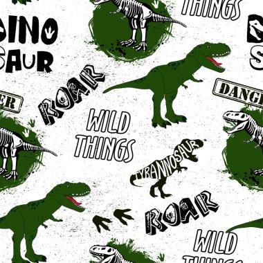 Kusursuz kamuflaj Dino deseni, tişört, tekstil, ambalaj kağıdı ve ağ baskısı. T-rex 'li orijinal tasarım, dinozor. Erkekler ve kızlar için grunge tasarımı