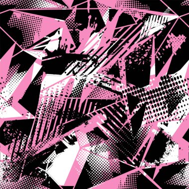  Spor tekstili, moda kıyafetleri, ambalaj kağıtları için soyut, pürüzsüz arka plan. Grunge geometrisi arka planı tekrarlıyor. grafiti stili süs