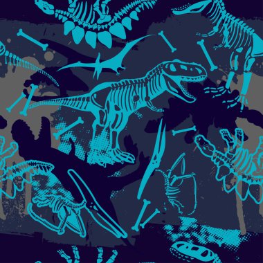 Kusursuz siluet Dino deseni, tişört, tekstil, ambalaj kağıdı, ağ baskısı. T-rex 'li orijinal tasarım, dinozor. Erkekler ve kızlar için grunge tasarımı 