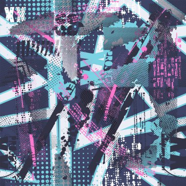 Kızlar spor desenli. Soyut, kusursuz geometrik arkaplan. Grunge desenli duvar kağıdı. Kızlar için Geometrik yinelenen arkaplan, spor tekstil, kıyafetler, ambalaj kağıdı. 