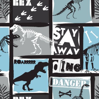 Kusursuz dinazor deseni, tişört, tekstil, ambalaj kağıdı, ağ baskısı. T-rex 'li orijinal tasarım, dinozor. Erkekler için grunge tasarımı .