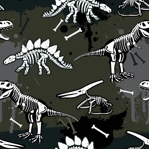 Scheletro Dinosauro Modello Grunge Senza Soluzione Continuità Design Originale Con — Vettoriale Stock