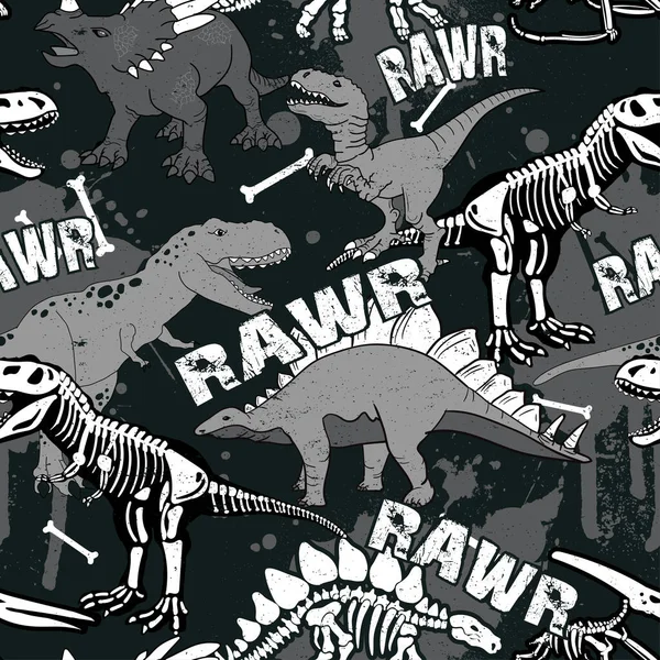 Szkielet Dinozaura Bezszwowy Wzór Grunge Oryginalny Projekt Rex Dinozaur — Wektor stockowy