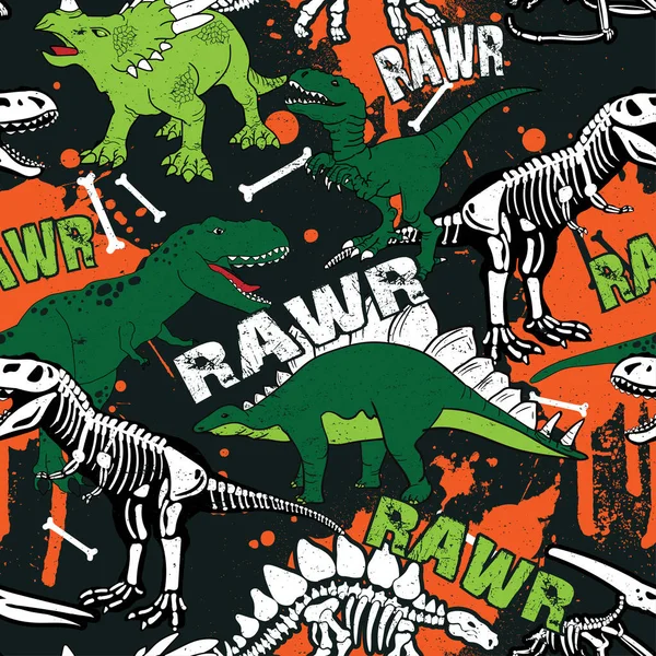 dinosaur skeleton seamless grunge pattern. Original design with t-rex, dinosaur. print for T-shirts, textiles, wrapping paper, web.